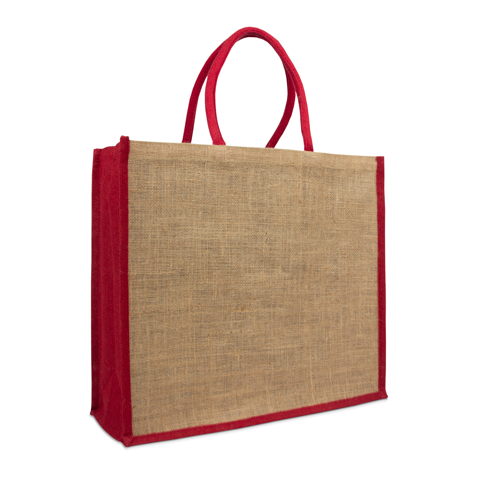 Jute bags with coloured handles and side gussets