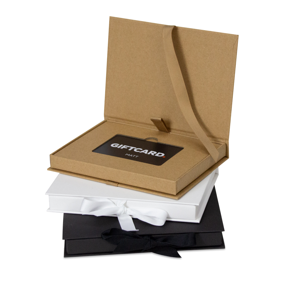 Gift card boxes with ribbon closing