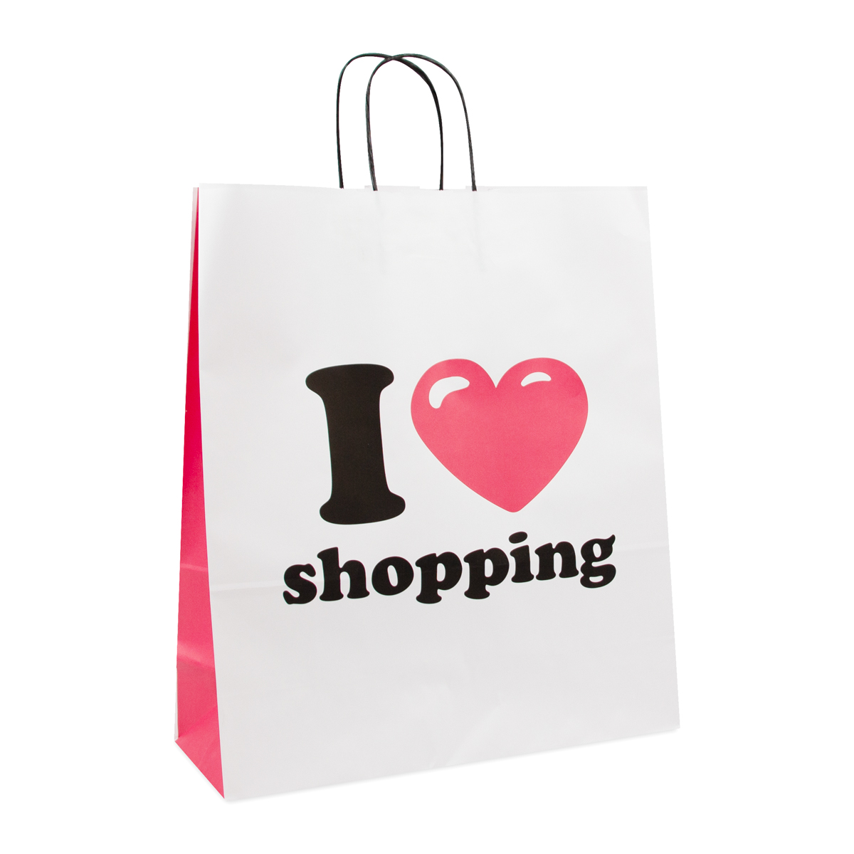 Sacs en papier poignées torsadées - I love shopping