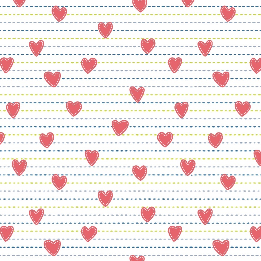 Beschichtetes Geschenkpapier - Herzchen- und Streifendesign