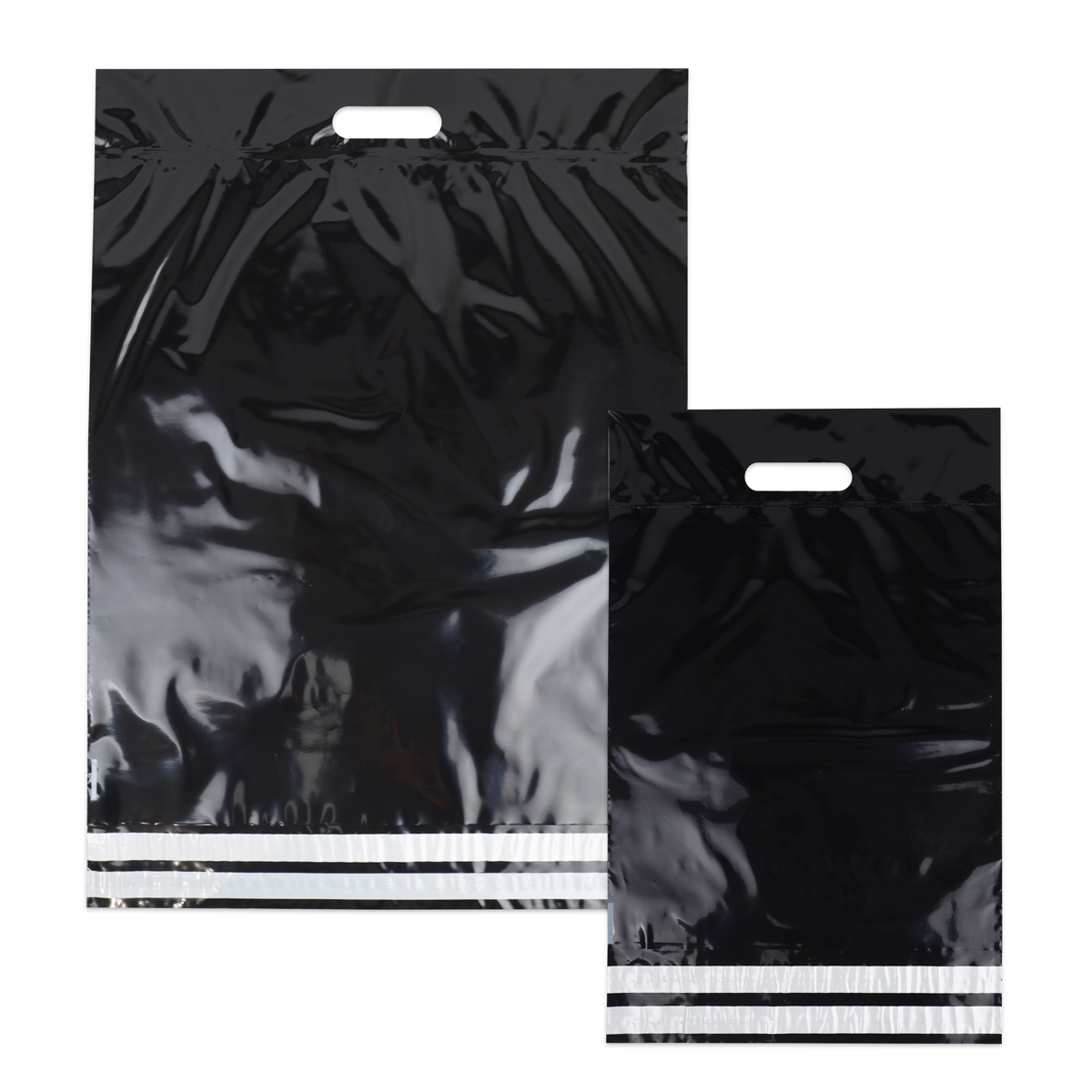 Plastic shipping bags with handle and return strip