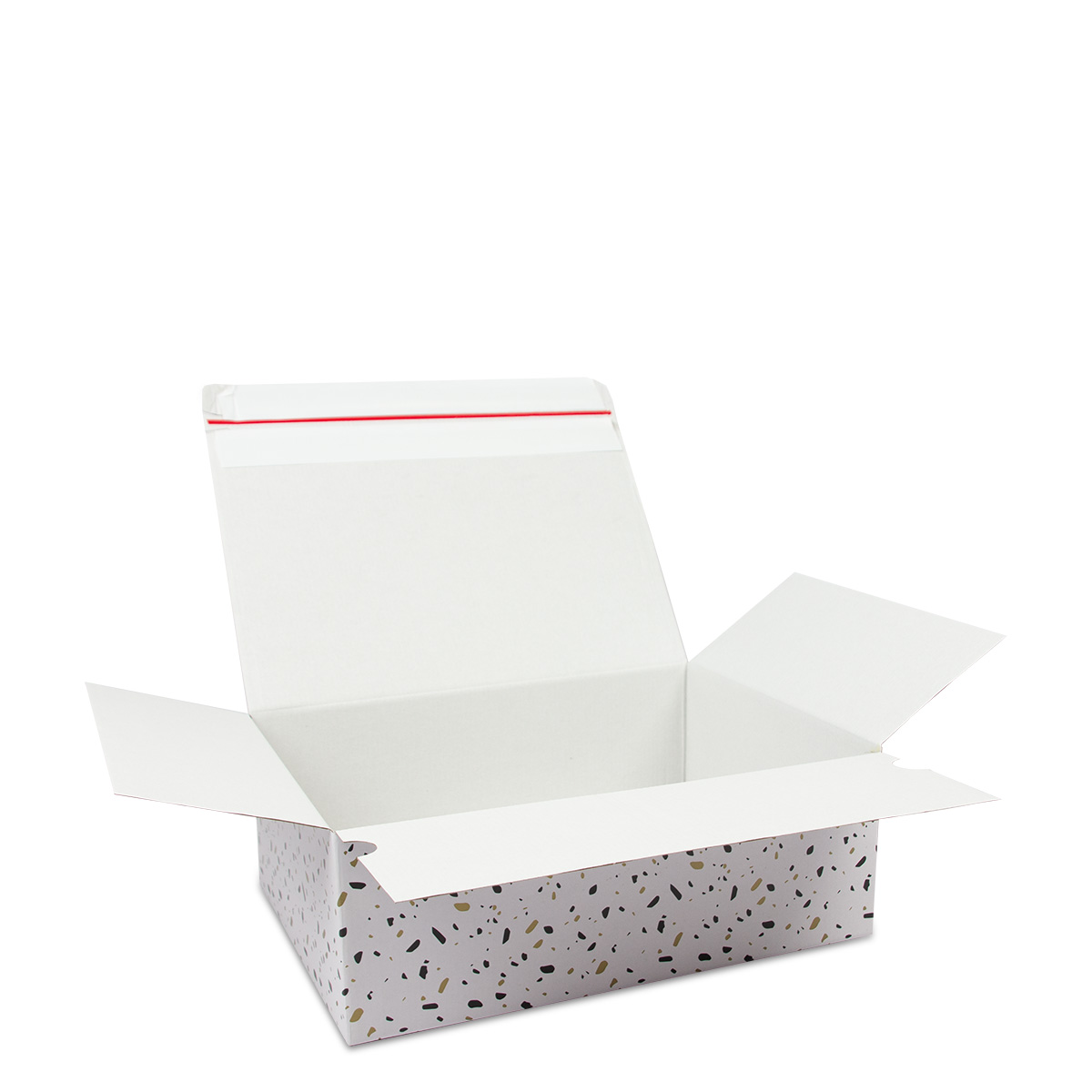 Confetti food boxes with adhesive strip