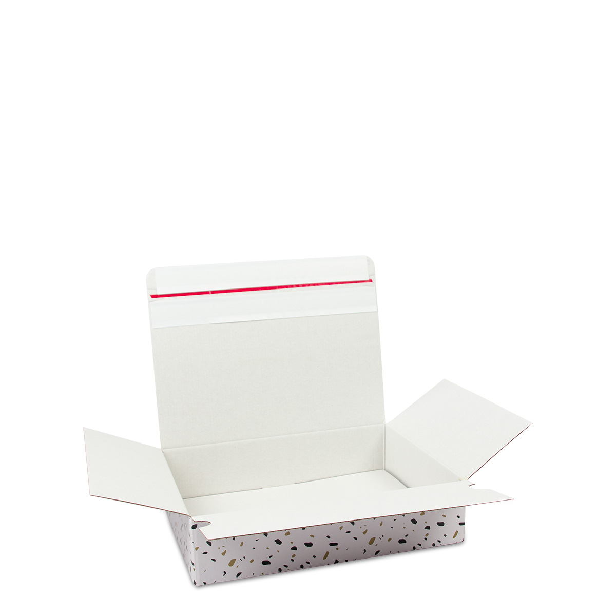 Confetti food boxes with adhesive strip