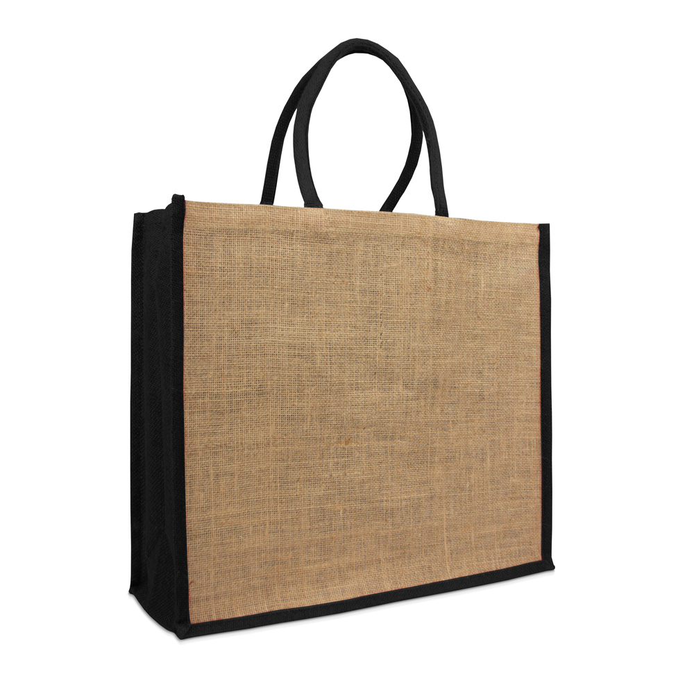 Jute bags with coloured handles and side gussets