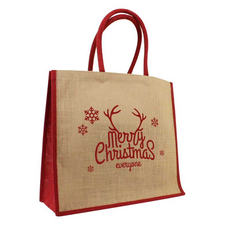 Jute Christmas bags with coloured handles - Merry Christmas