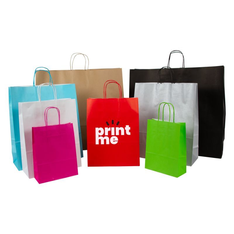 Sac Papier Kraft Blanc Poignées Torsadées Pour Boulangerie Pâtisserie PAQUET DE 50 DIM. Cm 22 X 18 X 8 G/m2 90 COULEUR Rouge