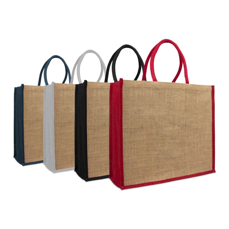 Jute bags with coloured handles and side gussets